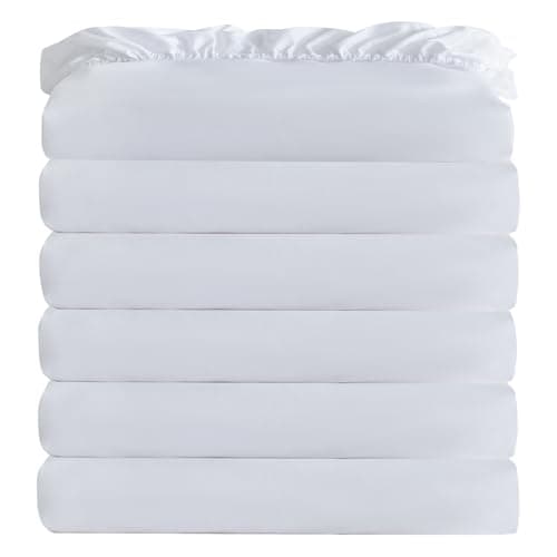 White Bulk Twin Fitted Sheet Only Deep Pocket 6 Pack, Quick Sort Bottom Bed Sheets Color-Coded Label Threads, Soft Brushed Microfiber Hotel Motel Airb&bs Essentials for Hosts, 39"x75"