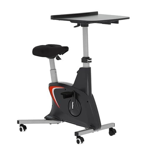 FLEXISPOT Exercise Bike with 2D Desktop, Space Saving Under Desk Bike with Removable Desk, Stationary Bikes Upright Indoor Bikes with 8 Level Magnetic Resistance Upgraded Pro Flywheel, V9PRO-Black