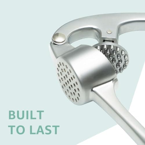 Garlic Press Crusher & Mincer – Easy Squeeze Ergonomic Handle, Heavy Duty Zinc Alloy, Dishwasher Safe, Includes Peeler & Cleaning Brush – Garlic Ginger Crusher Tool (Silver) 7