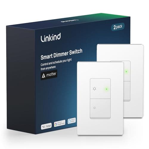 Linkind Matter Smart Switch, WiFi Smart Dimmer Switch Works with Alexa, Apple Home, Siri, Google Home, and SmartThings, Neutral Wire Needed, Alexa Light Switch, Single Pole,1-Way, 2.4GHz Wi-Fi, 2 Pack