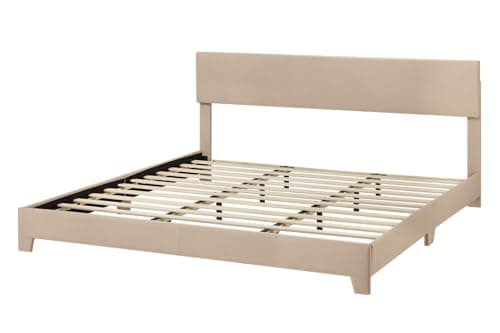 Allewie King Size Bed Frame with Adjustable Headboard, Upholstered Platform Bed with Wood Slats, Heavy Duty Mattress Foundation, No Box Spring Needed, Noise-Free, Easy Assembly, Beige 8