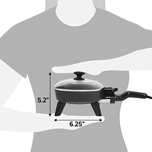 Elite Gourmet EFS-400# Personal Stir Fry Griddle Pan, Rapid Heat Up, 600 Watts Non-stick Electric Skillet with Tempered Glass Lid, Black 7