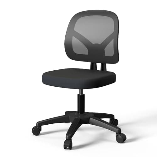 KOLLIEE Armless Mesh Office Chair Ergonomic Small Desk Chair No Arms Black Swivel Computer Chair with Wheels Task Chair for Small Spaces Mid Back Home Office Chair for Adults and Kids