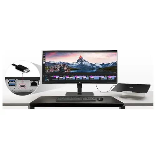 LG Ultrawide 34BQ77QB-B 34" Webcam UW-QHD Curved Screen LED Monitor - 21:9 - Textured Black 2