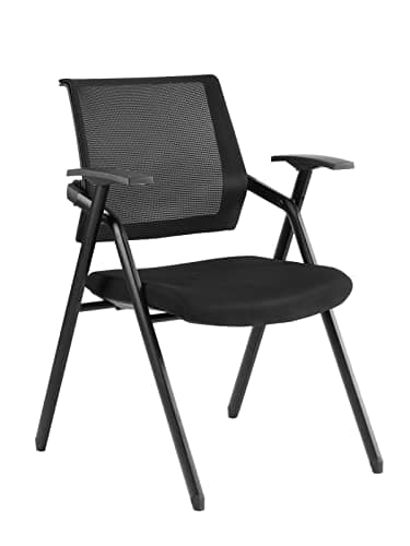 TENGYI Office Padded Folding Chair with Arms, 330 Pounds Capacity, V-Shaped Premium Steel Mesh Task Chair for RV Home Apartment School Meeting Room (Black 1 Pack)