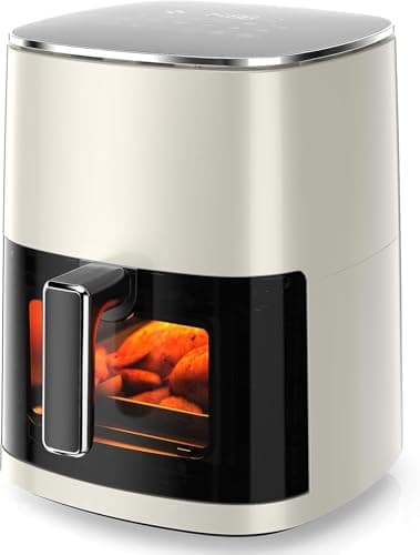 Elevon 6QT Large Air Fryer, 12-in-1 Digital Airfryer with Clear Window, Roast, Reheat, Dehydrate, Bake, Steam with 400F and More, Dishwasher Safe, Nonstick, Fit for Family of 2-5, Beige
