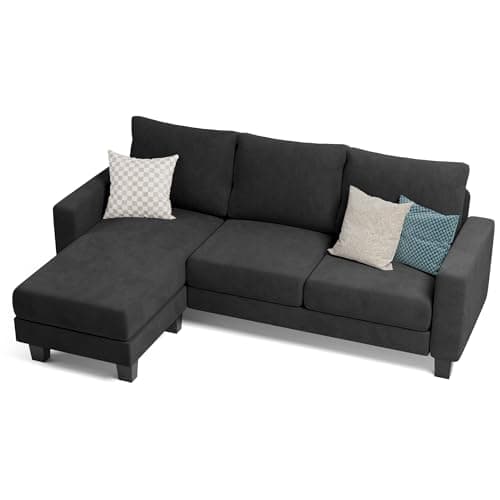 Homall Sofa for Living Room, Couch with Convertible Chaise, 3 Seat L-Shaped Sofas, Comfy Fabric Couches for Apartment, Small Space, Dark Gray 7