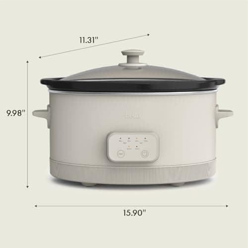 bella 6.0 Qt Programmable Slow Cooker, Ceramic Nonstick Coating, Adjustable Temperature & Cooking Times, Dishwasher Safe Stoneware Pot & Tempered Glass Lid, Tangle Free Cord Wrap, Oatmilk 8
