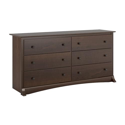 Prepac Sonoma 6-Drawer Double Dresser for Bedroom, Wide Chest of Drawers, Traditional Bedroom Furniture, 59" wide x 17.5" deep x 29" tall, Espresso