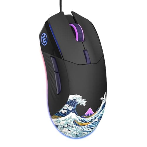 COSTOM Womier USB Wired Gaming Mouse for PC Computer Windows Mac Laptop, Lightweight Silent RGB Backlit Mouse with Adjustable 12000DPI/7 Programmable Side Buttons,Black Kanagawa Theme-G705 V2