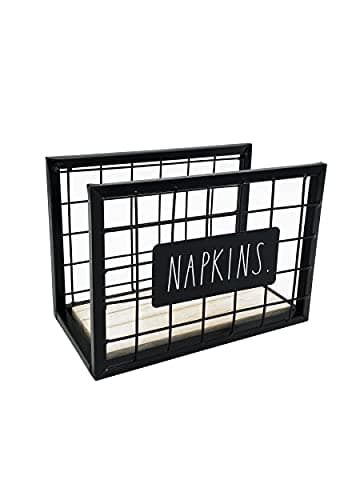 Rae Dunn Rustic Napkin Holder - Farmhouse Napkin Holder with Vintage Black Wire Mesh Design - Napkin Holders for Tables - Kitchen and Home Decor - Restaurant and Bar Accessories
