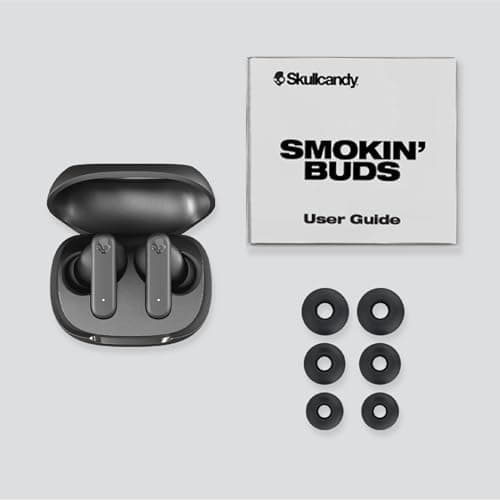 Skullcandy Smokin’ Buds Wireless Earbuds, Bluetooth Headphones, Noise Isolating Fit, Up to 20 Hours Battery, IPX4 Sweat and Water Resistant, Microphone for iPhone Android - Midnight Smoke 9