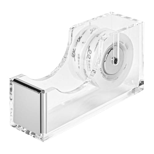 MATEPLUS Acrylic Tape Dispenser, Transparent Office Tape Dispenser Desk, Non-Slip Rubber Holder Buttom, Morden Accessory for Stylish Desk at Home, School, Office-Silver