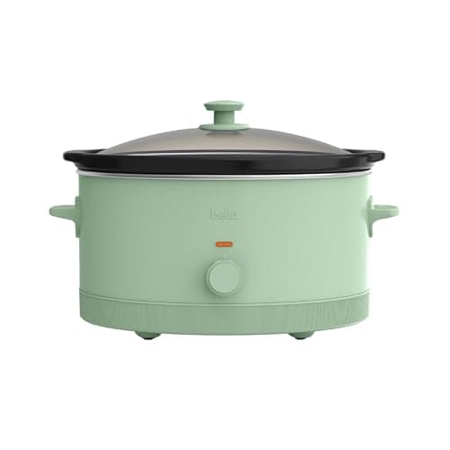 bella 6.0 Qt Manual Slow Cooker, Ceramic Nonstick Coating, 3 Temperature Settings, Dishwasher Safe Stoneware Pot and Tempered Glass Lid, Cool Touch Handles & Tangle Free Cord Wrap, Seaglass