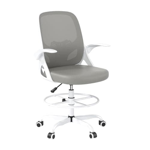 Kensaker Tall Drafting Chair with Footrest Ring for Home and Work, Ergonomic Home Desk Office Chair with Flip up Arms and Lumbar Support, Extended Height Executive Desk Office Chair(Gray) 8