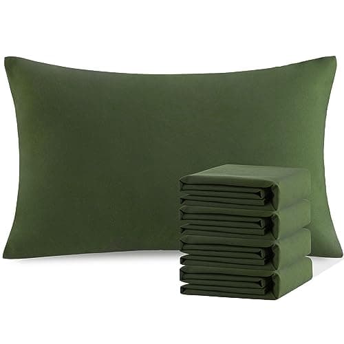 NTBAY Queen Pillowcase Set - 4 Pack Brushed Microfiber 20x30 Pillowcases - Soft, Wrinkle-Free, Fade-Resistant, Stain-Resistant, Olive Green Pillowcases with Envelope Closure - 20x30 Inches