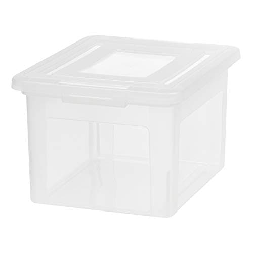IRIS USA File Box, Plastic File Boxes With Lids, Document Organizer for Letter/Legal File, Document Box, Storage Bin For Hanging Files, Secure Latching Lid Stackable BPA-Free, Clear 35 Qt. 1 Pack 8