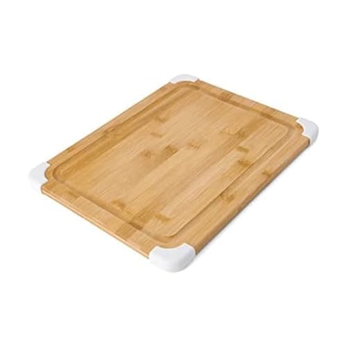 Farberware Nonslip Bamboo Cutting Board with Juice Groove, 11x14 Inch, White