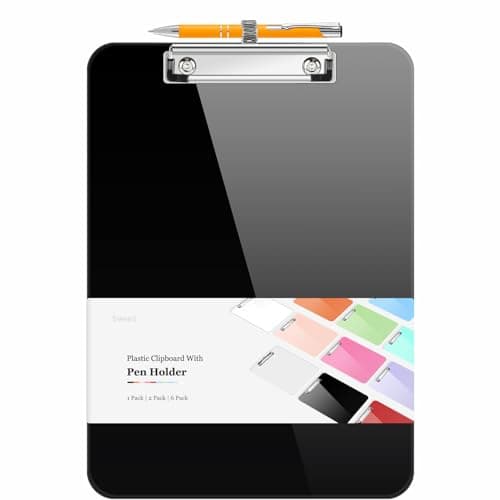 Sooez Plastic Clipboard with Pen Holder, [10% Thicker] Clip Boards 8.5x11 with Low Profile Clip, Cute Hanging Clipboard, Standard Letter Size A4 for Women Teacher, Office & School Supplies, Black