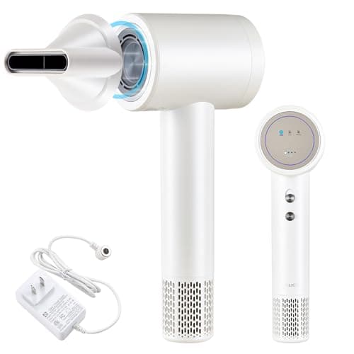 Cordless Ionic Hair Dryer with Digital Screen, 4 Mode Charging Blow Dryer with Magnetic Nozzle, Travel Hair Dryer for Women Kids Outdoor Camping Beaches (White)