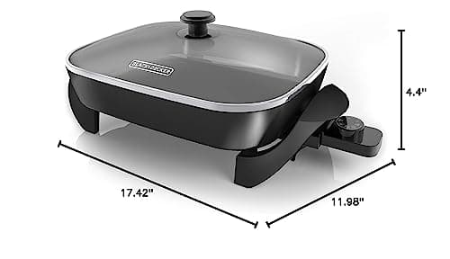 BLACK+DECKER Electric Skillet, Variable Temperature Control, Nonstick Cooking Surface, Dishwasher Safe, Tempered Glass Lid, 12"x15" 10