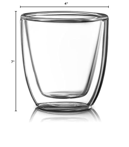 Glass Espresso Cups Set of 4 - Double Walled Espresso Cup 2.7 OZ - Wide Italian Style Clear Doppio Espresso Cup - Double Espresso Cups - Espresso Accessories Small Double Wall Expresso Coffee Cup 9