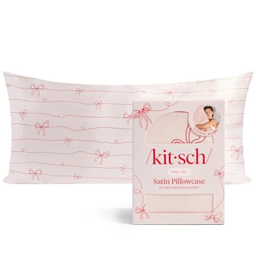 Kitsch Satin Pillowcase with Zipper for Hair & Skin - Softer Than Silk Pillow Cases, Smooth Cooling Satin Pillow Case, Wrinkle-Free Pillow Cases King Size (19x36) - Striped Bows