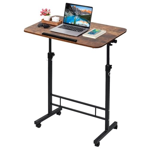 Small Standing Desk Adjustable Height,Rolling Computer Desk,Mobile Standing Desk with Wheels,Portable Stand Up Desk,Tall Computer Table,Adjustable Desktop Sit Stand Desk,Size 31.5x15.7 Inch Brownish C