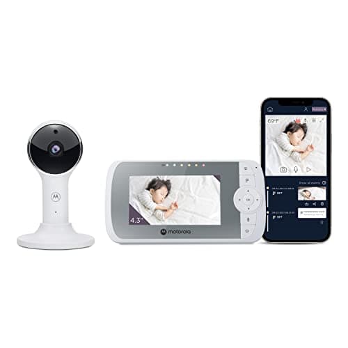 Motorola Nursery Baby Monitor with Camera, 4.3" Screen HD VM64 with 2-Way Audio, No WiFi, Long Range, Remote Zoom/Tilt, Temperature Sensor, Lullabies, Night Vision, App Connectivity