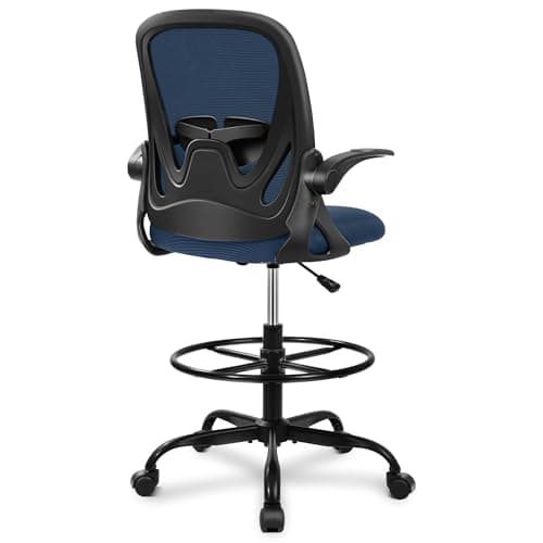 Primy Drafting Chair Tall Office Chair with Flip-up Armrests Executive Ergonomic Computer Standing Desk Chair with Lumbar Support and Adjustable Footrest Ring（Navy） 7