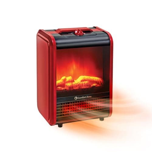 Comfort Zone Electric Mini Fireplace Space Heater with Realistic 3D Flame, Stay-Cool Body, Carry Handle, Overheat Sensor, and Safety Tip-Over Switch, Ideal for Home, Bedroom, & Office, 1,200W, CZFP1