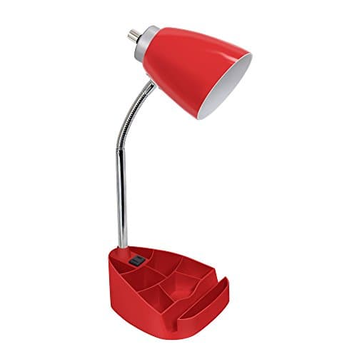 Simple Designs LD1057-RED Gooseneck Organizer Desk Lamp with iPad/Tablet Stand or Book Holder and Charging Outlet, Red
