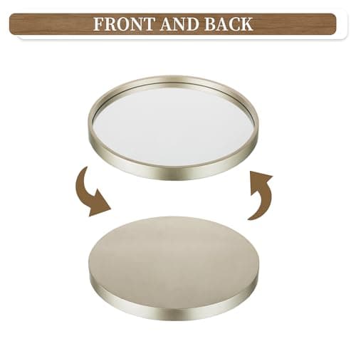 Hanobe Mirror Bathroom Vanity Tray: Champagne Gold Perfume Organizer Decorative Round Trays for Makeup Jewelry Dresser Holder for Women - Wood Table Counter Decor 12'’ 5