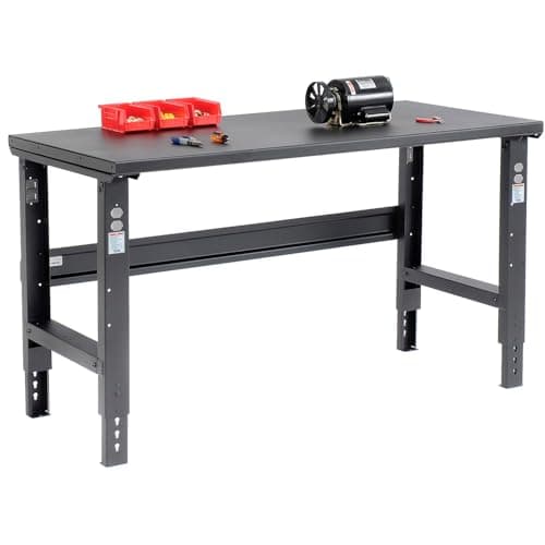 Global Industrial Adjustable Height Workbench C-Channel Leg, 60" W x 30" D, 1-1/2" 12-Gauge Steel Top with Square Edge, 2000 Lbs. Capacity, Black, Industrial Workbench 8
