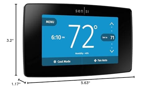 Emerson Sensi Touch Wi-Fi Smart Thermostat with Touchscreen Color Display, Works with Alexa, Energy Star Certified, C-wire Required, ST75 Black 5.625" x 3.4" x 1.17" 12