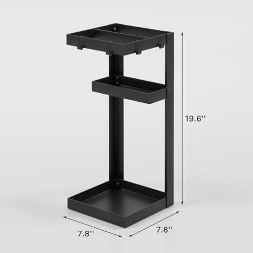 Kawaiita Umbrella Stand, Steel Umbrella Holder Rack with Small Shelf, for Entryway, Office, 4 Hooks, Black 5