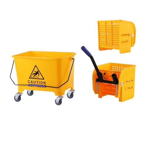 Ridgeyard 5.28 Gallon Side Press Yellow Mop Bucket with Wringer, Mop Bucket with Wringer Set for Home Use, Dirty Water Separator, 11x16.92x27.55 Inch 5