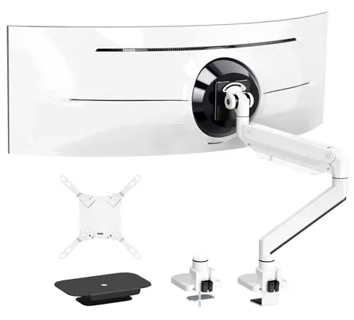 17-57 inch Ultrawide Monitor Arm - PUTORSEN, up to 59.4 lbs, Heavy Duty Monitor Arm for Flat/Curved Display and TV with VESA 75 * 75-200 * 200, with Steel Reinforcement Plate, White