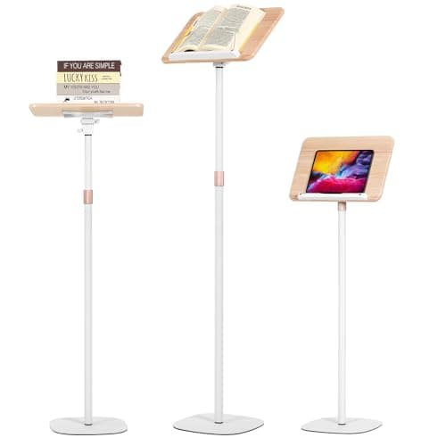 HDCHQXQ Standing Reading Stand, Adjustable Book Stand Height(9'to27.5') and Angle, Music Stand,for Laptops, Tablet Bibles, Recipes, Cooking, Books Wooden Display Rack,Stable Portable with Clip