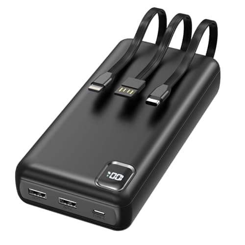 Nacete Portable Charger Power Bank 50000mAh Portable Phone Charger, PD 22.5W Fast Charging Powerbank Built in Cable, 5 Output 3 Input USB C LED Display for iPhone 16 15 14 13 Samsung Android iPad