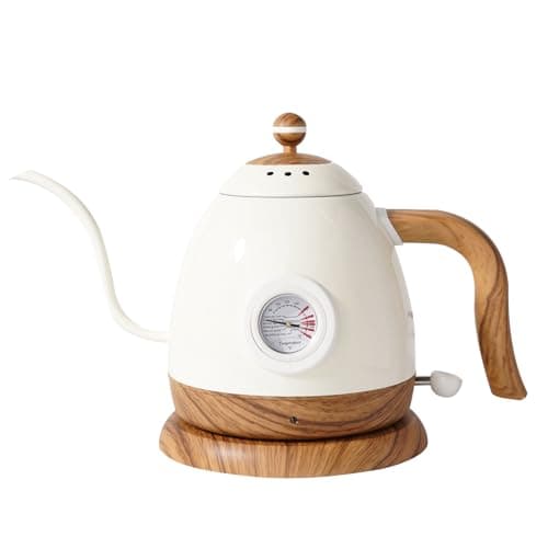 CloudHand Gooseneck Electric Kettle with Thermometer, Stainless Steel Hot Water Kettle, Pour Over Kettle for Coffee & Tea, Auto Shutoff Anti-dry Protection, 1000W-0.8L, Leak-Proof Design