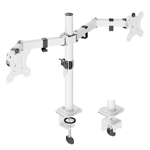 UPGRAVITY Dual Monitor Mount Stand for Two 17"-32" Flat/Curved Computer Screens, Fully Adjustable Dual Monitor Arms Hold up to 17.6lbs, VESA 75x75/100x100mm, C-Clamp/Grommet Base, White