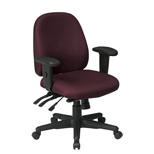 Office Star Ergonomic Mid Back Office Desk Chair with Adjustable Height, Tilt, and Padded Arm Rests, Icon Burgundy Fabric