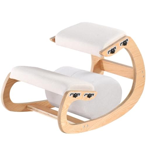 Adjustable Kneeling Chair, Wooden Ergonomic Rocking Chair - Improve Your Posture with an Angled Seat for Home,Office（White Oak）