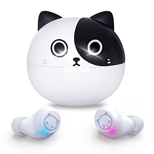 AMAFACE Wireless Stereo Earbuds, Bluetooth 5.1 IPX5 Sweat Resistant Earphones Touch Control in Ear True Wireless Noise Reduction with Mic Earplugs Halloween Milk Cat Bluetooth Headphones.
