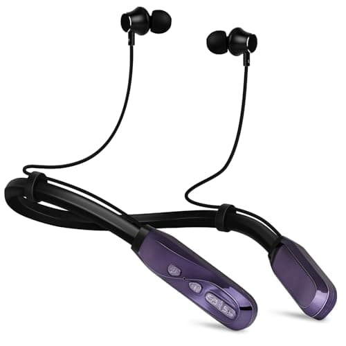 TERUBIN Neckband Bluetooth Headphones, 120H Long Playtime Wireless Stereo Neckband Earbuds with Microphone, Waterproof Around The Neck Headphones in Ear Headset for Sports/Workout/Office (Purple)