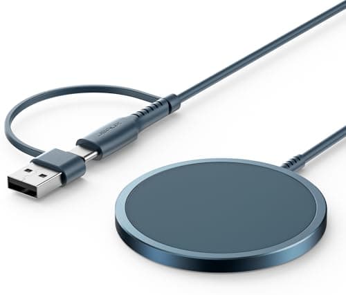 JSAUX Charger for iPhone 17 Magsafe Wireless Charging, Compatible with iPhone 17 Air Pro Max/16/15/14/13/12 Series, Magnetic Mag Safe Charging Pad, Aluminum Alloy, USB & USB C Dual Ports - Blue