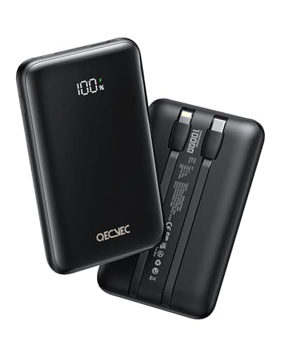 Portable Charger 10000mAh, Cell Phone Portable Power Banks with 22.5W PD Fast Charging, Compact Phone Charger Built in Cable, Compatible with Apple, Samsung, Google, Motorola and More-Black