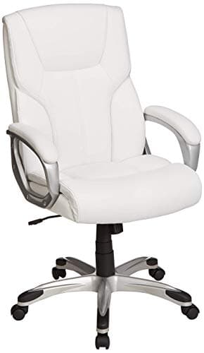 Amazon Basics Executive High Back Office Desk Chair, Adjustable Height, Tilt, Swivel, 275lb Capacity, Bonded Leather, White/Pewter