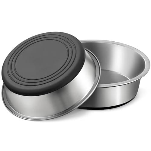 WROSWT Stainless Steel Dog Bowls Set of 2, Anti Rust Metal & Non Slip Rubber Base, Heavy Duty Large Feeding Dishes, Food Grade BPA Free, Food and Water Bowl for Small Dogs (17oz, 2.1cup)